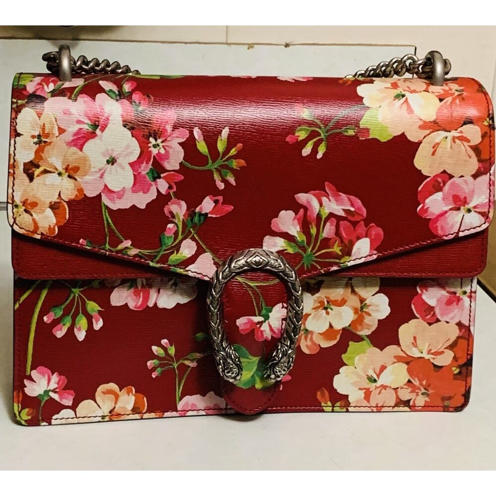 Gucci Dionysus #400235 GG Blooms Print Leather & Antique Silver Tone Chain Strap - Picture 4 of 14